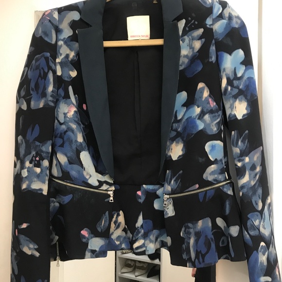 Rebecca Taylor Black & Blue Silk Floral Blazer Sz2 - Picture 7 of 9